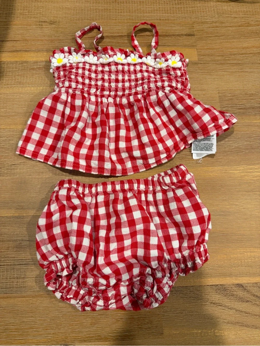Old Navy Red and White Gingham Diaper Cover Set with Daisy Trim